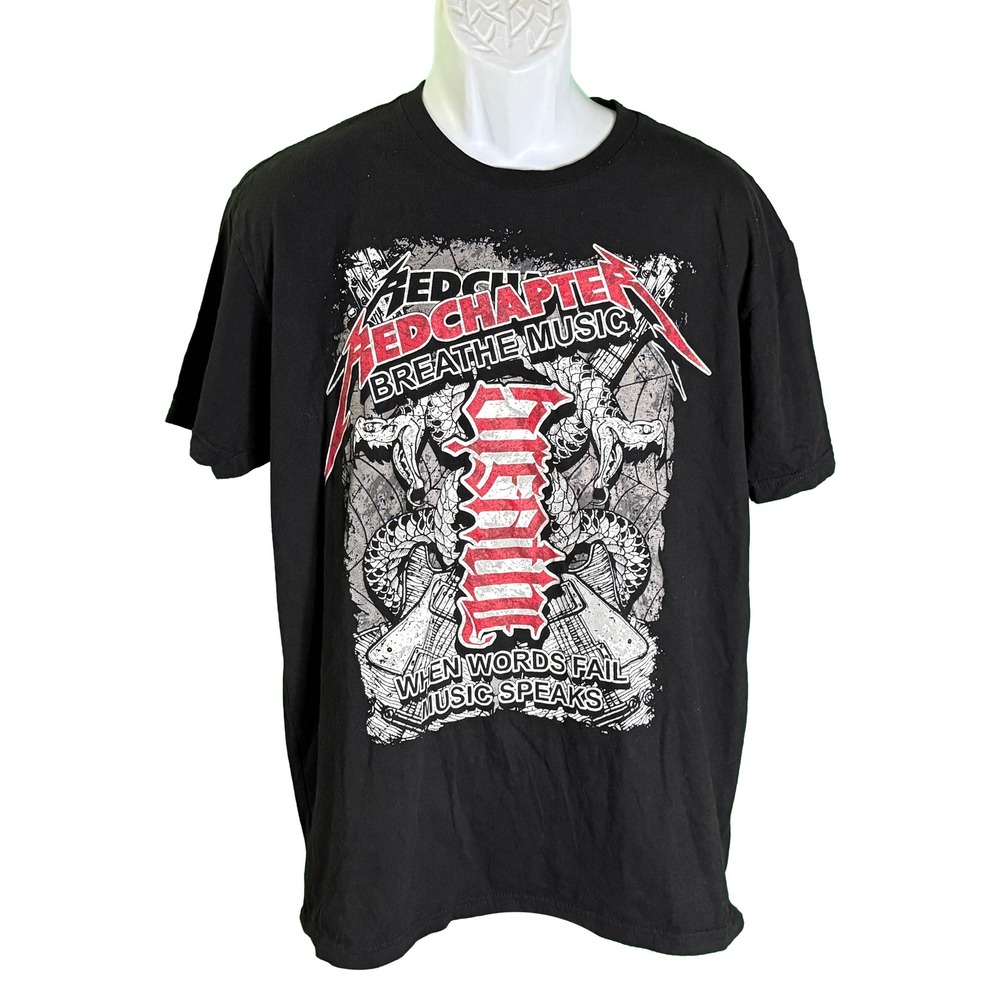 Red Chapter Graphic Tee Mens XL Black Breathe Music Ambigram Snake Guitar Shirt